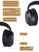 Black Bluetooth 5.2 Headphones - Foldable, Adjustable Headband, TF Card